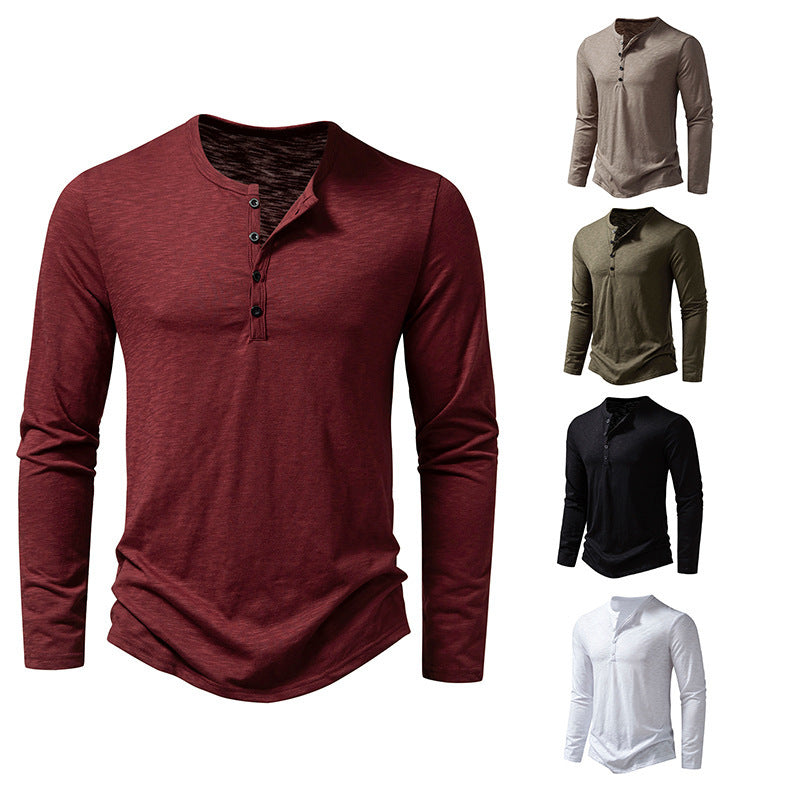 Men's Long Sleeve Henry Collar Button Down T-Shirt