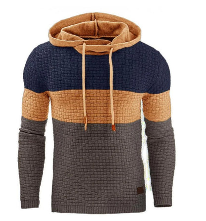 Men's Jacquard Long Sleeve Hooded Warm Color Sweater