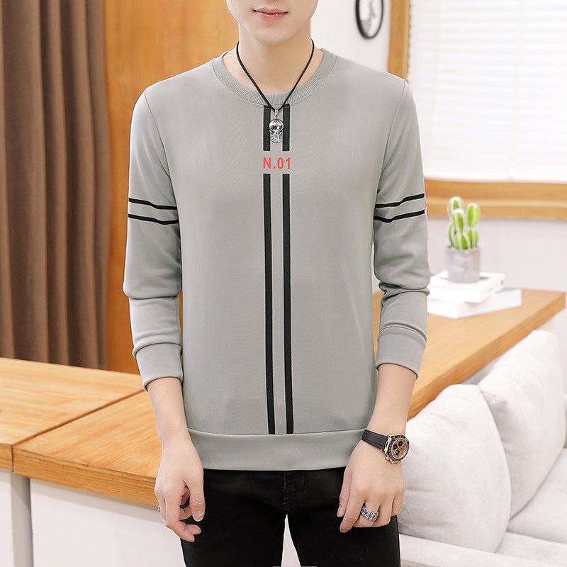 New Men's Printed Long Sleeve Crew Neck Teenager T-Shirt