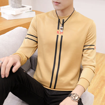 New Men's Printed Long Sleeve Crew Neck Teenager T-Shirt