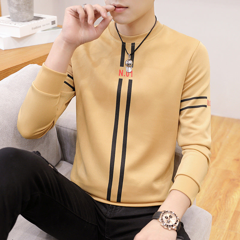 New Men's Printed Long Sleeve Crew Neck Teenager T-Shirt