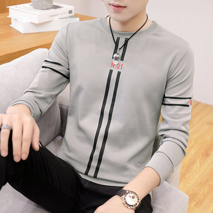 New Men's Printed Long Sleeve Crew Neck Teenager T-Shirt