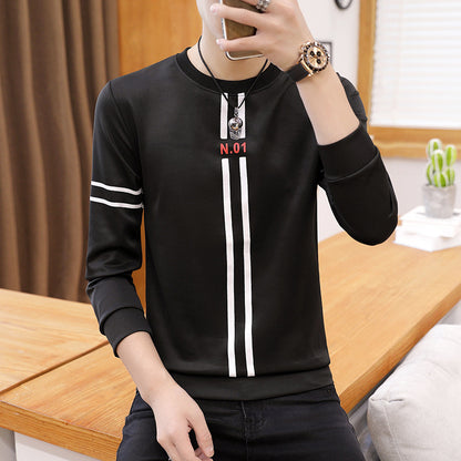 New Men's Printed Long Sleeve Crew Neck Teenager T-Shirt