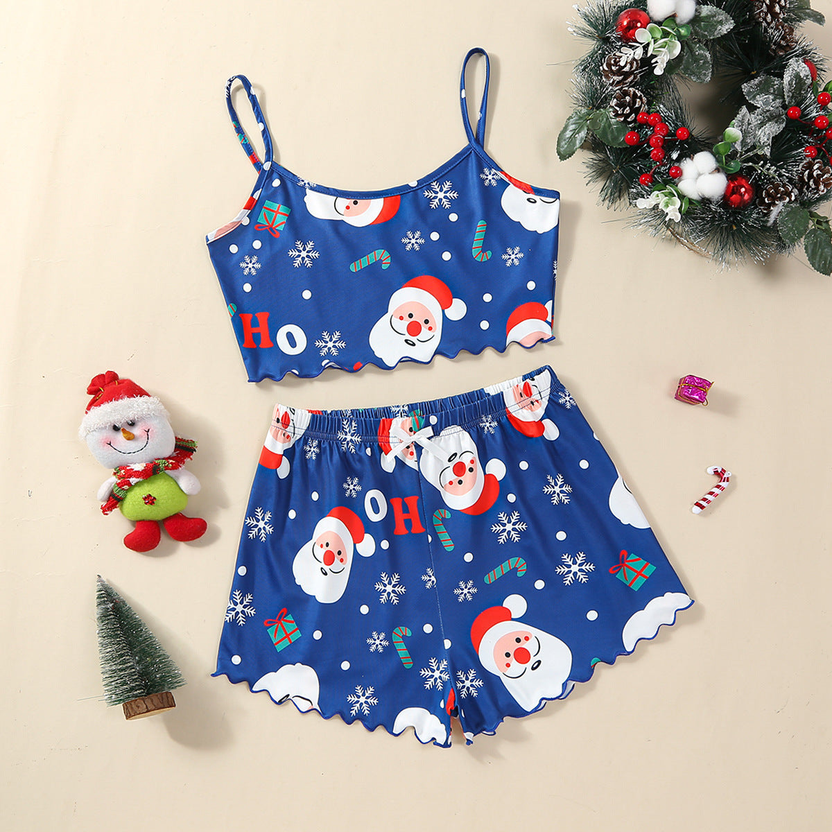 Christmas European And American Thin Pajamas Women's Sleeveless Shorts Milk Silk Simple