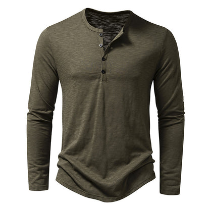 Men's Long Sleeve Henry Collar Button Down T-Shirt