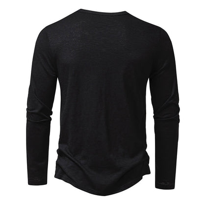 Men's Long Sleeve Henry Collar Button Down T-Shirt