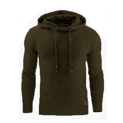 Men's Jacquard Long Sleeve Hooded Warm Color Sweater