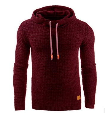 Men's Jacquard Long Sleeve Hooded Warm Color Sweater