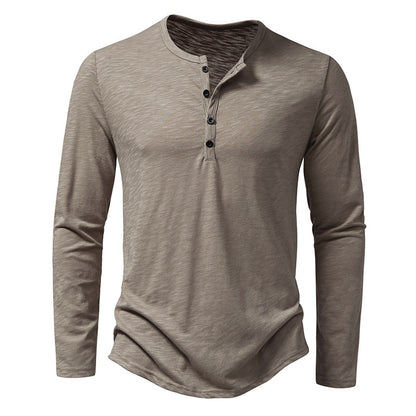 Men's Long Sleeve Henry Collar Button Down T-Shirt