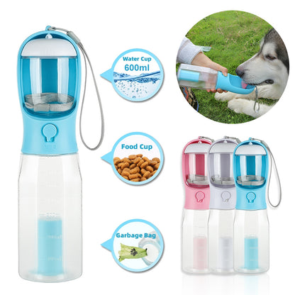 Portable Cat Dog Water Bottle Food Feeder Drinker  Dispenser 3 In 1 Leak-proof Multifunctional