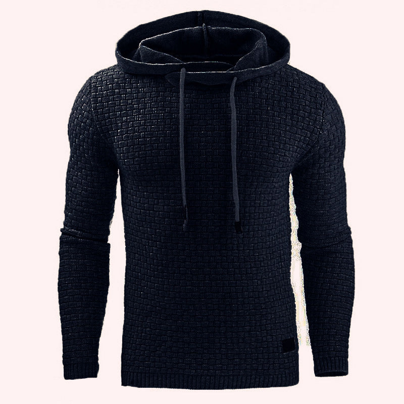 Men's Jacquard Long Sleeve Hooded Warm Color Sweater