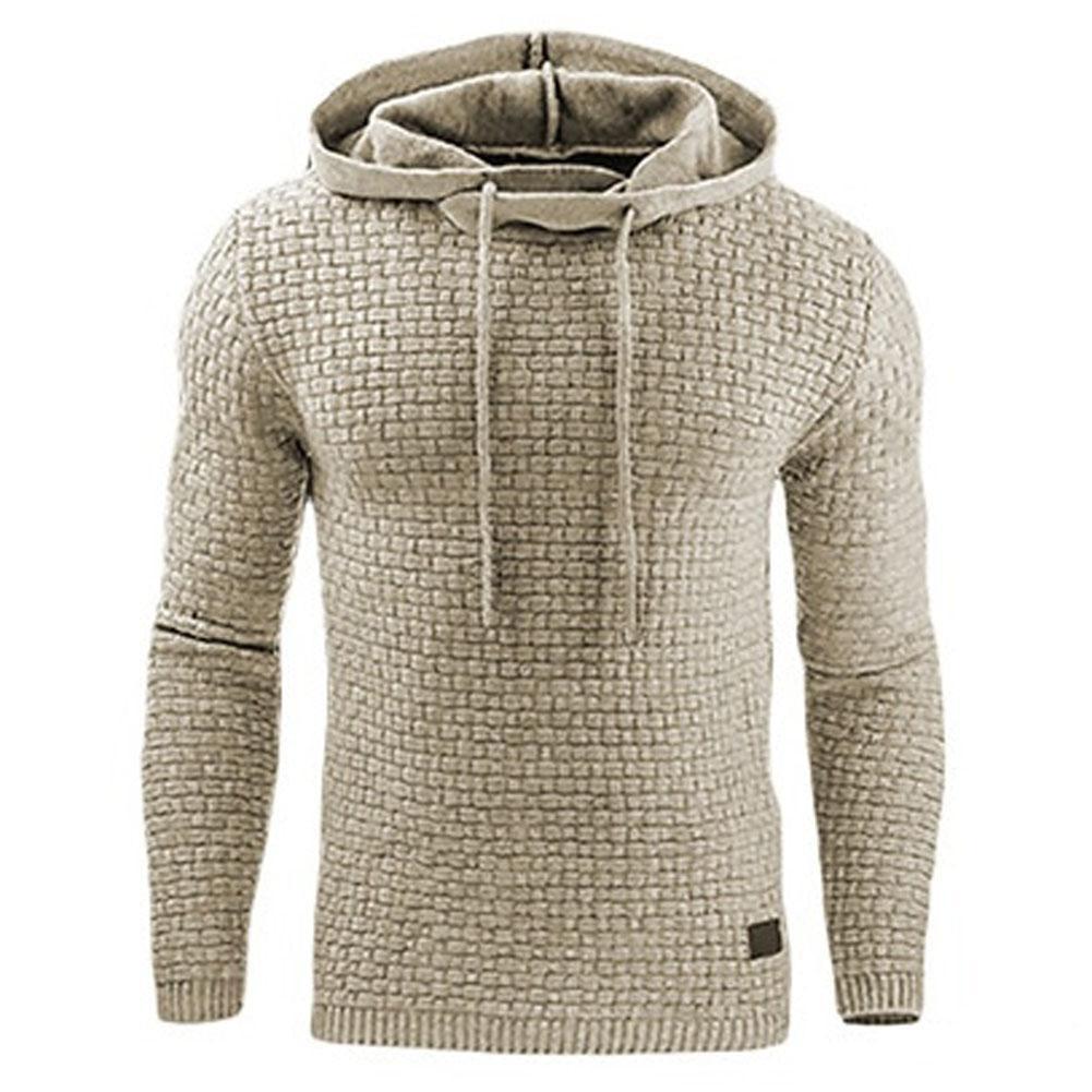 Men's Jacquard Long Sleeve Hooded Warm Color Sweater