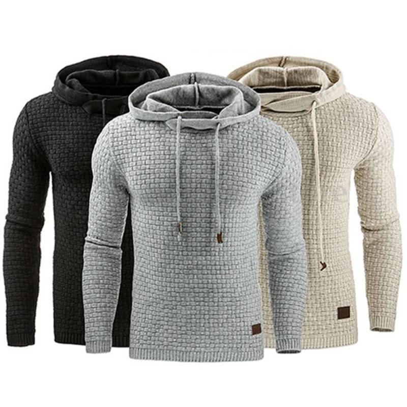 Men's Jacquard Long Sleeve Hooded Warm Color Sweater