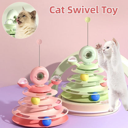 4 Levels Cat Toy Tower Turntable Roller Balls Toys Interactive Intelligence Pets Toys Training Track Puzzle