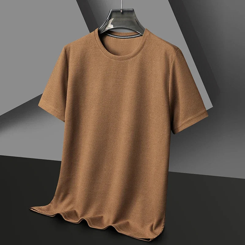 Waffle Round Neck Short Sleeved T-shirt for Men's Short Sleeved Top