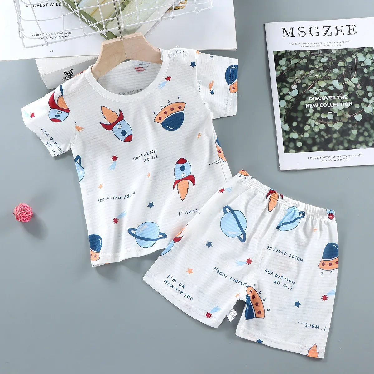 Summer Children's Clothing Short Sleeve Boys Girls Sleepwear T-shirt Cotton Shorts