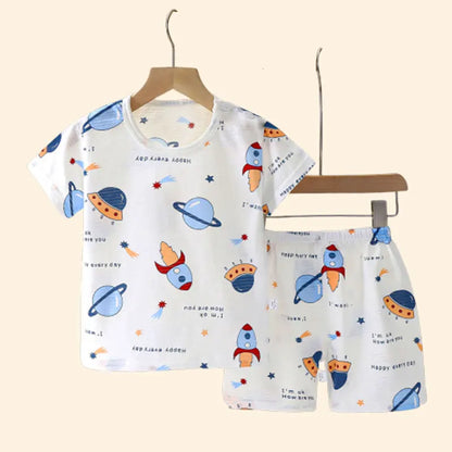 Summer Children's Clothing Short Sleeve Boys Girls Sleepwear T-shirt Cotton Shorts