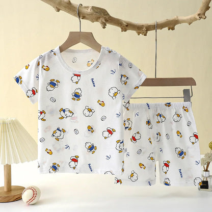 Summer Children's Clothing Short Sleeve Boys Girls Sleepwear T-shirt Cotton Shorts