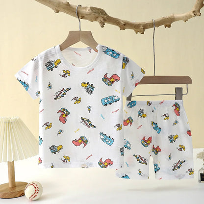 Summer Children's Clothing Short Sleeve Boys Girls Sleepwear T-shirt Cotton Shorts