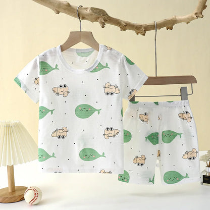 Summer Children's Clothing Short Sleeve Boys Girls Sleepwear T-shirt Cotton Shorts