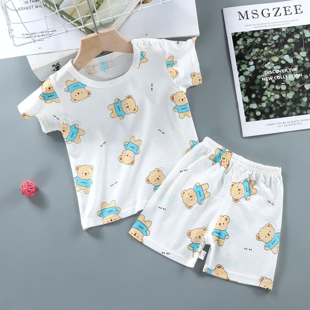 Summer Children's Clothing Short Sleeve Boys Girls Sleepwear T-shirt Cotton Shorts