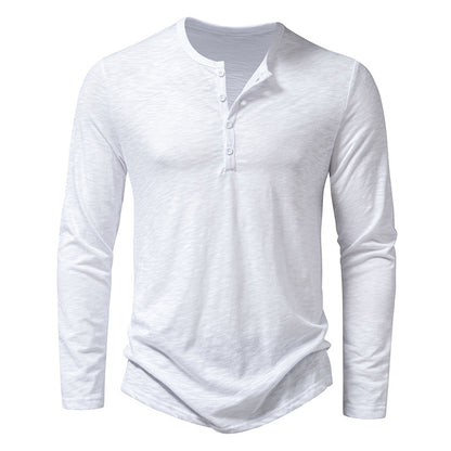 Men's Long Sleeve Henry Collar Button Down T-Shirt