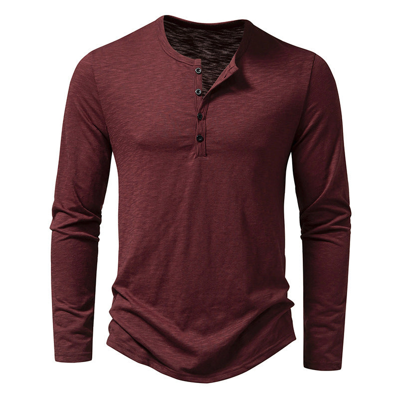 Men's Long Sleeve Henry Collar Button Down T-Shirt