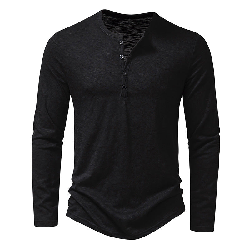 Men's Long Sleeve Henry Collar Button Down T-Shirt