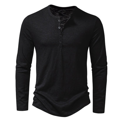 Men's Long Sleeve Henry Collar Button Down T-Shirt